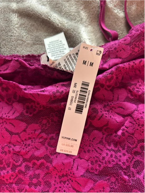 Women's VS PINK Fuchsia Lace Pajama Set M - Picture 2 of 4